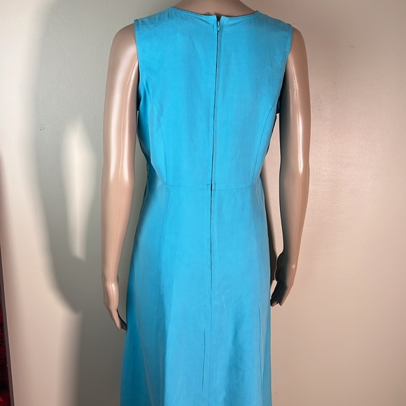 80s Vintage Victoria Holley silk sky blue sleeveless a-line dress 6 petite - Picture 3 of 8